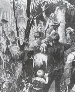 Eine Versammlung streikender Bergleute im Wald, 1889