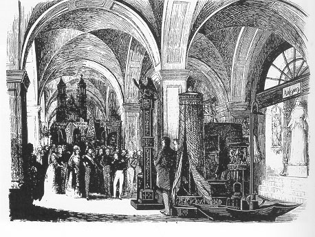 Friedrich Wilhelm IV: besucht 1844 die Gewerbeausstellung im Zeughaus. Im Hintergrund der Abbildung ist der Maschinensaal im Erdgeschoß zu sehen