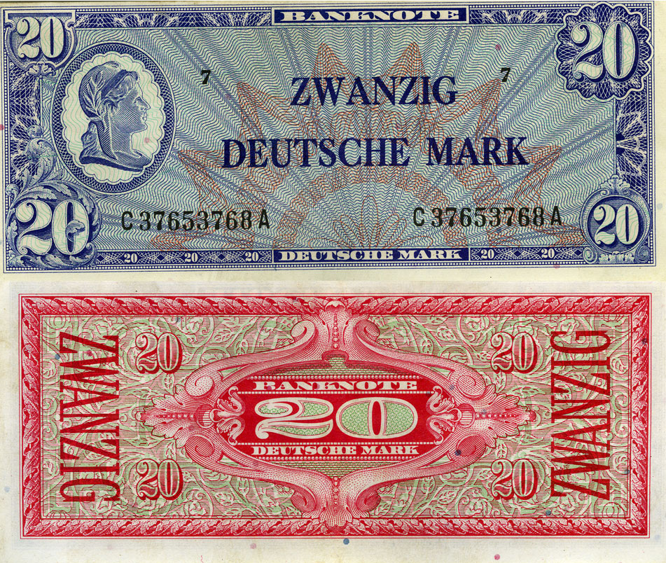 „Mickey-Mouse-Mark“, Banknote 20 D-Mark, ausgegeben am 20. Juni 1948, 1948 © DHM