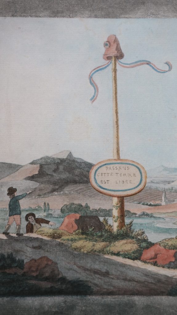 Eine Zeichnung von Goethe von dem Freiheitsbaum mit einer Jakobinermütze. Entstanden 1792.