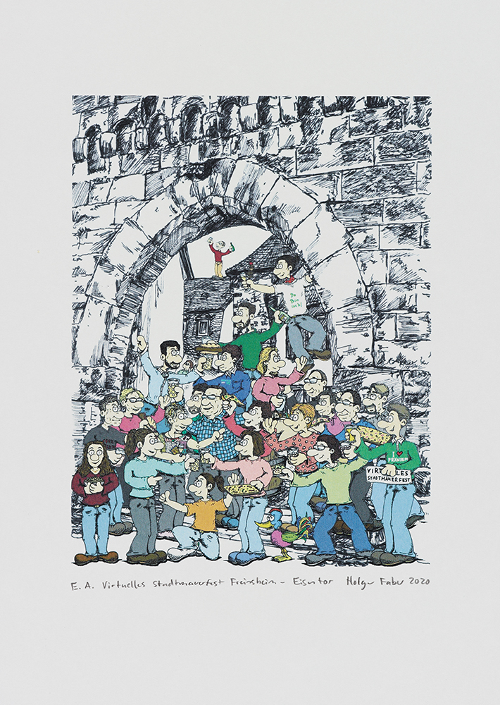 Cartoon zum Virtuellen Stadtmauerfest in Freinsheim, Holger Faber, 2020 © DHM