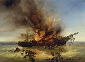 Sinking of the emigrant ship "Austria" on 13 September 1858, Josef Carl Berthold Püttner, 1858, Deutsches Historisches Museum