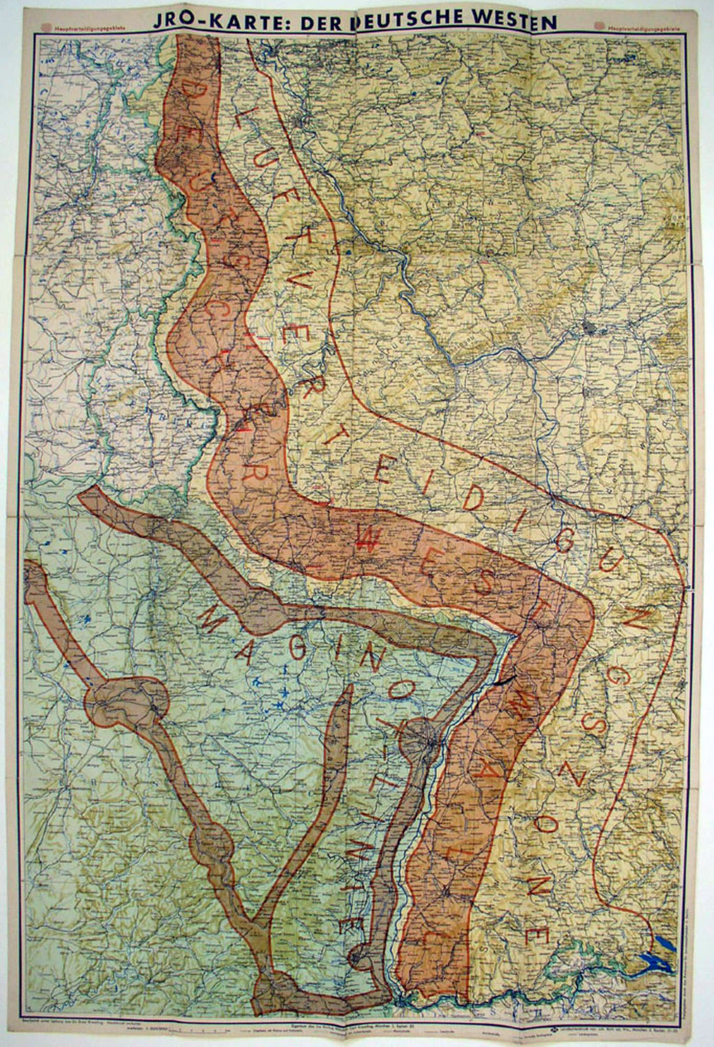 Landkarte: Militär-strategische Karte mit Westwall und Maginot-Linie, 1939/1940