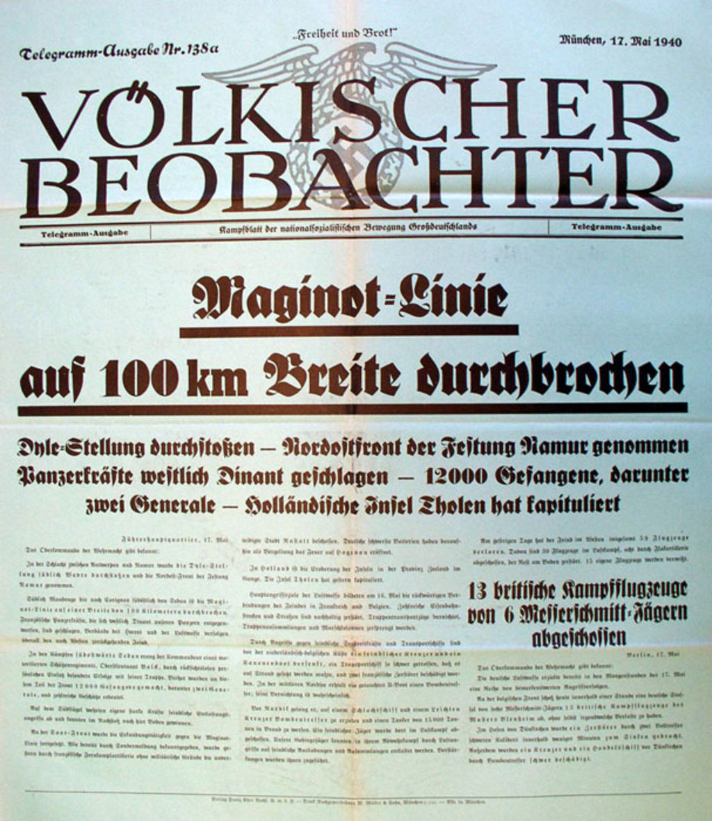 Exponat: Druckschrift: "Maginot-Linie auf 100 km Breite durchbrochen", 1940