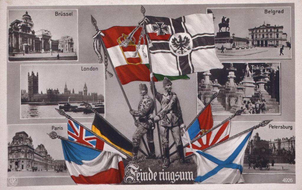 Postkarte: Feinde ringsrum, 1914-1918