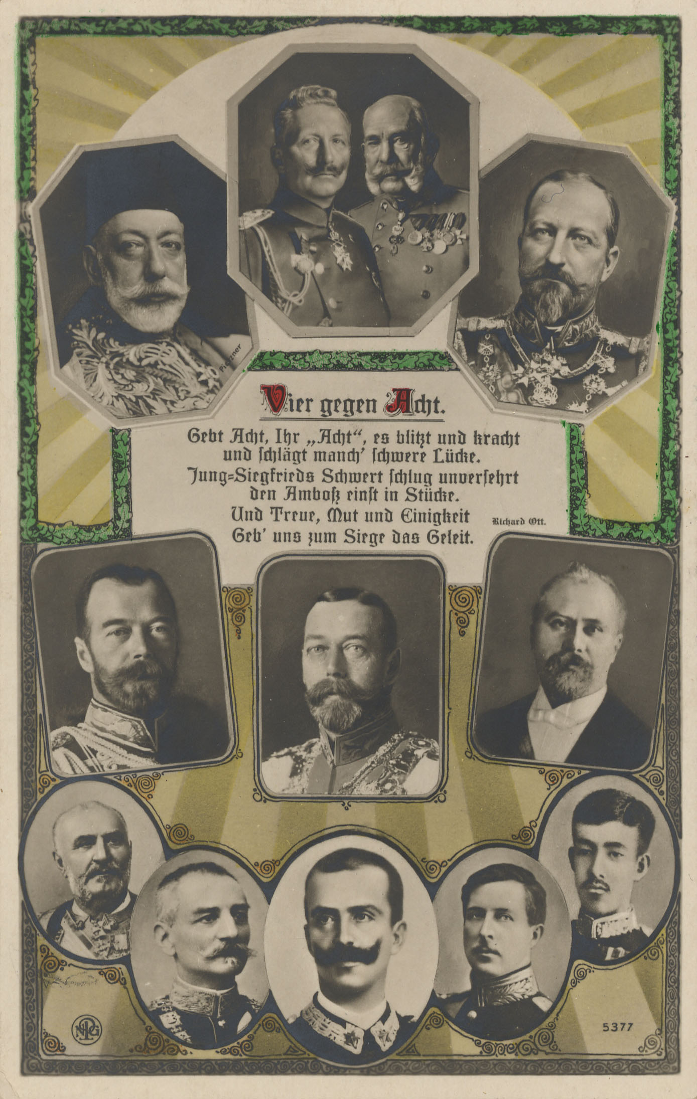 Exponat: Postkarte: Herrscher der Mittelmächte und der Entente, um 1915