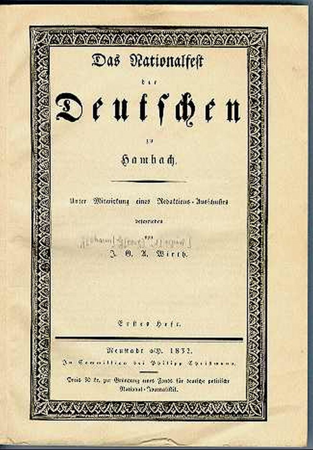 Druckschrift: "Das Nationalfest der Deutschen zu Hambach", 1832