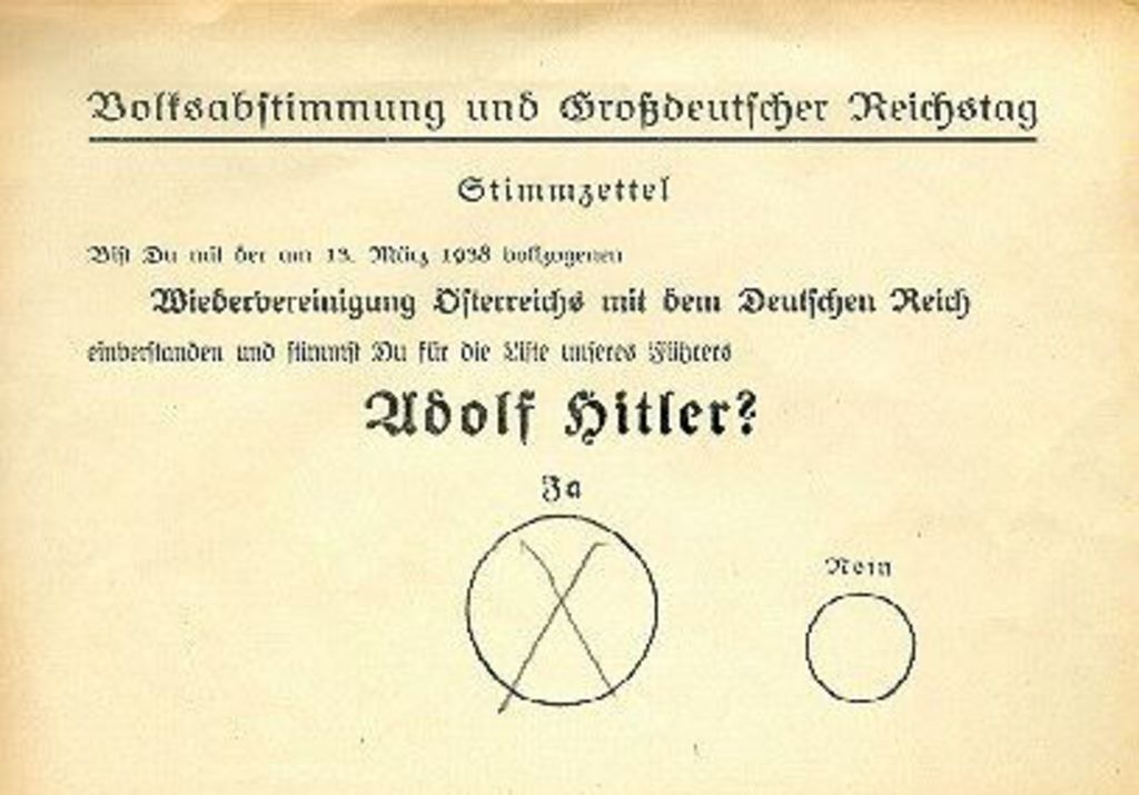 Exponat: Stimmzettel zur Volksabstimmung über den "Anschluß" Österreichs, 1938