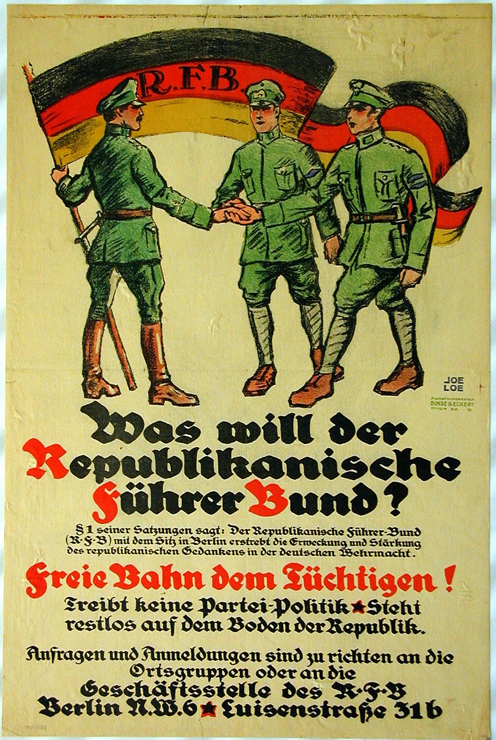 Plakat: Aufruf zum Eintritt in den Republikanischen Führerbund, um 1919