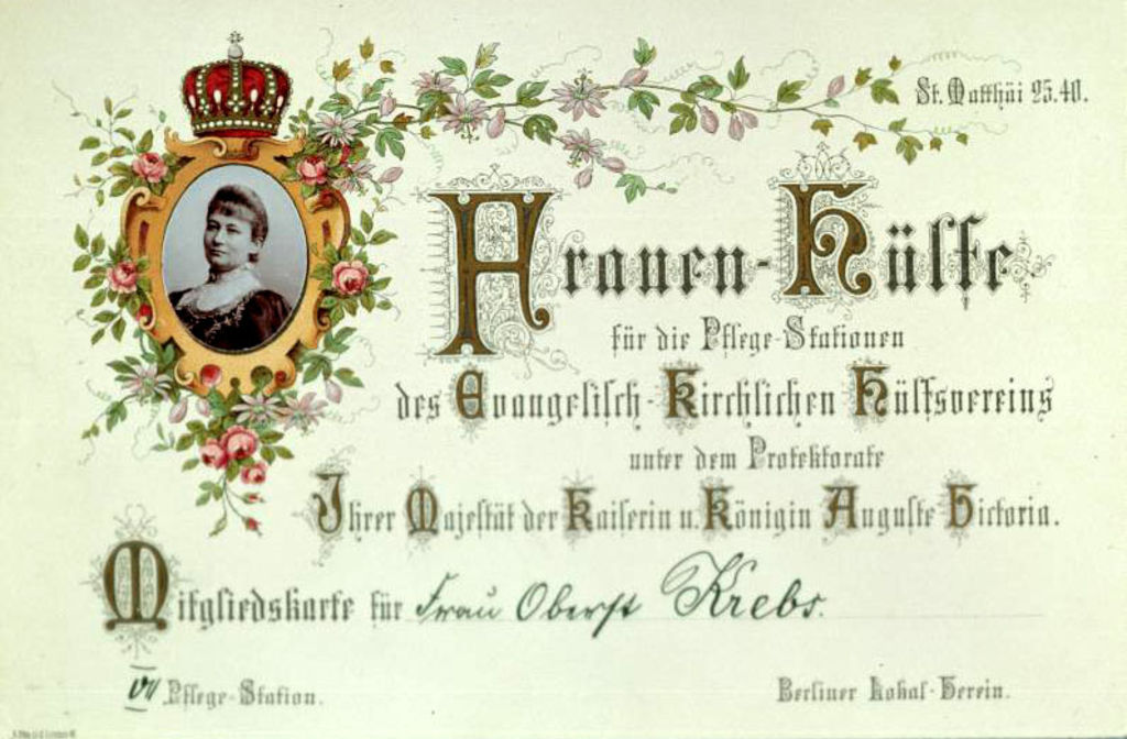 Exponat: Mitgliedskarte der "Frauen-Hülfe des Evangelisch-Kirchlichen Hülfsvereins", um 1888