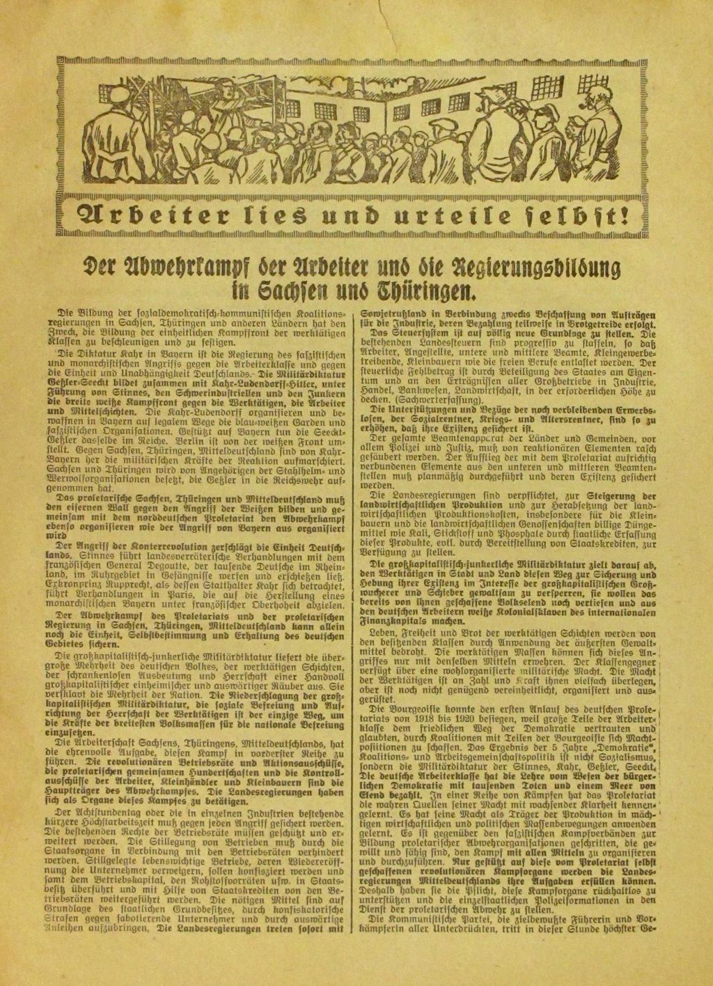 Flugblatt: Aufruf der KPD zur Bildung "Proletarischer Hundertschaften"