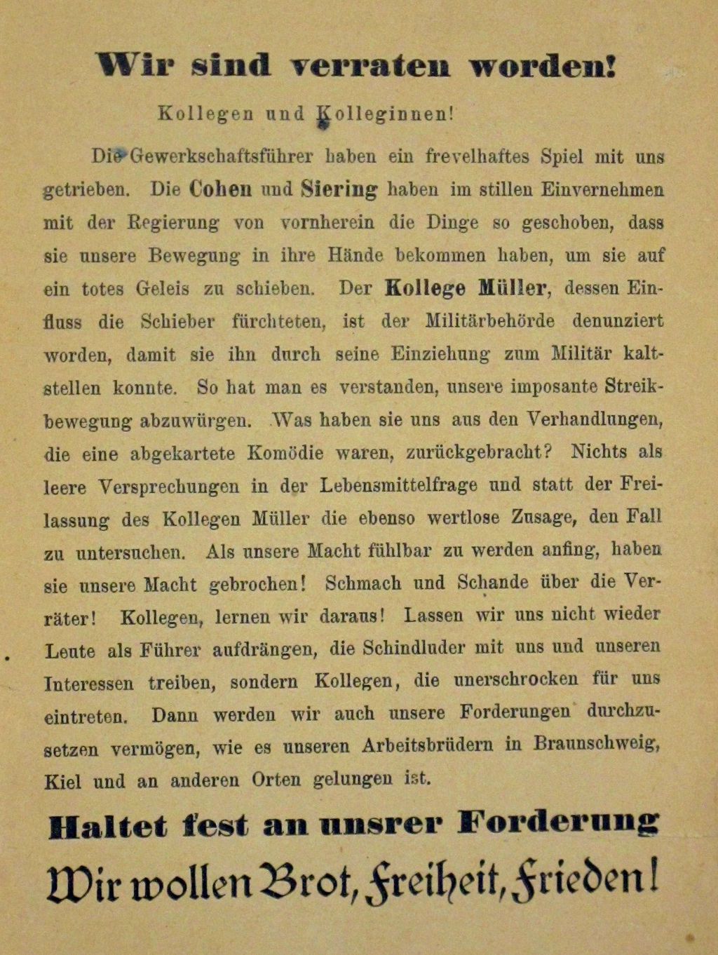 Flugblatt: Wir sind verraten worden!, 1917