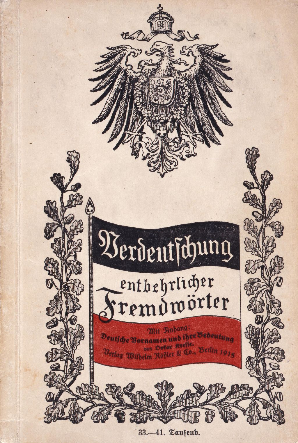 Broschüre: Synonymwörterbuch zur "Verdeutschung entbehrlicher Fremdwörter", 1915