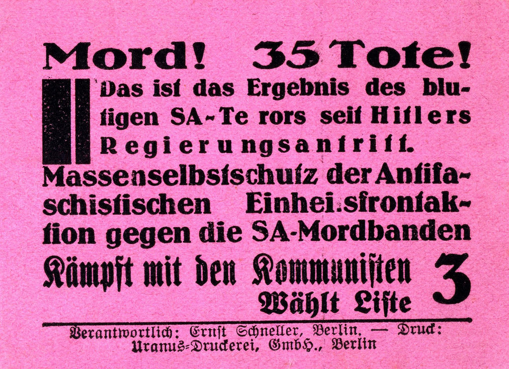 Exponat: Flugblatt der KPD, 1933
