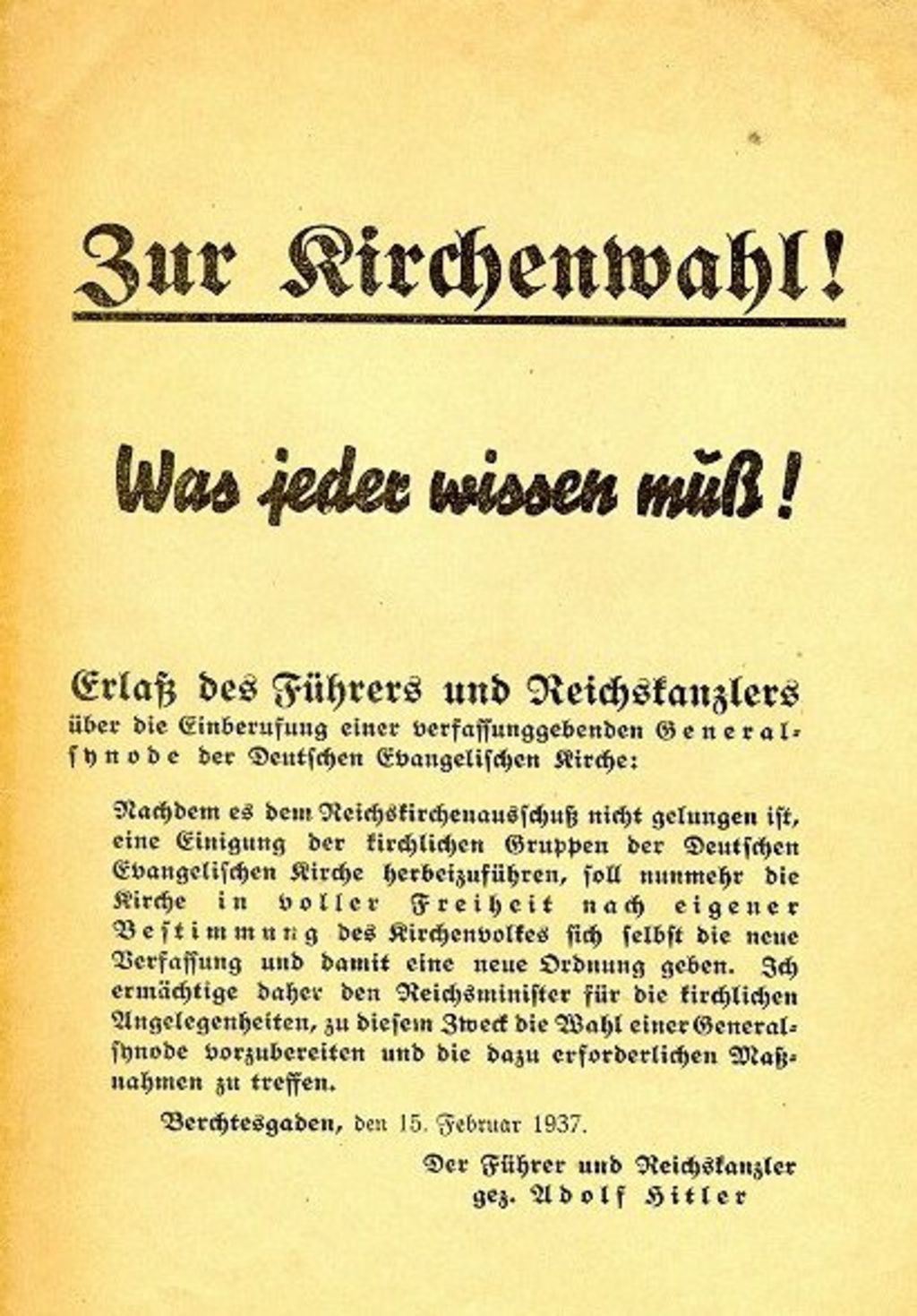 Flugschrift: Zur Kirchenwahl, 1937