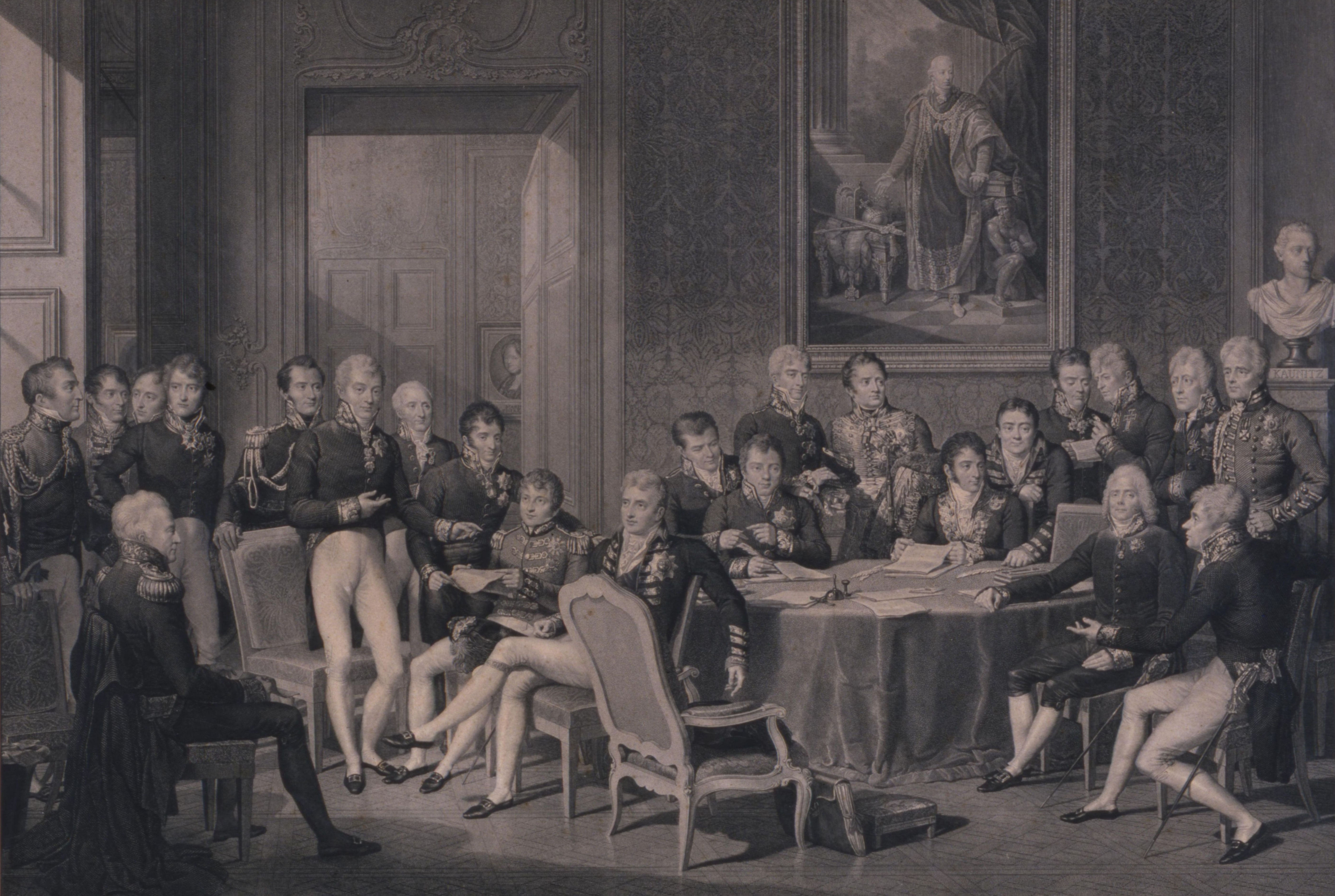 [Grafik: Der Wiener Kongress: Sitzung der Bevollmächtigten der acht Großmächte des Vertrags von Paris]