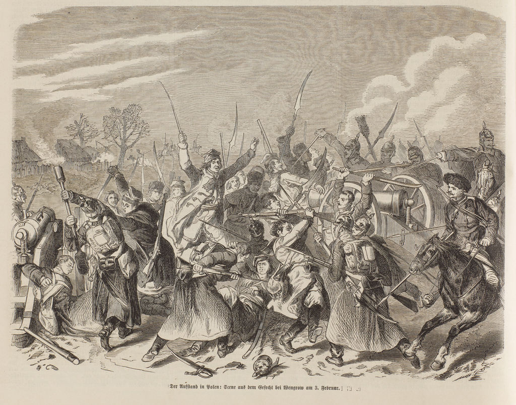 Grafik: Aufstand in Polen, Gefechtsszene bei Wengrow am 3. Februar 1863