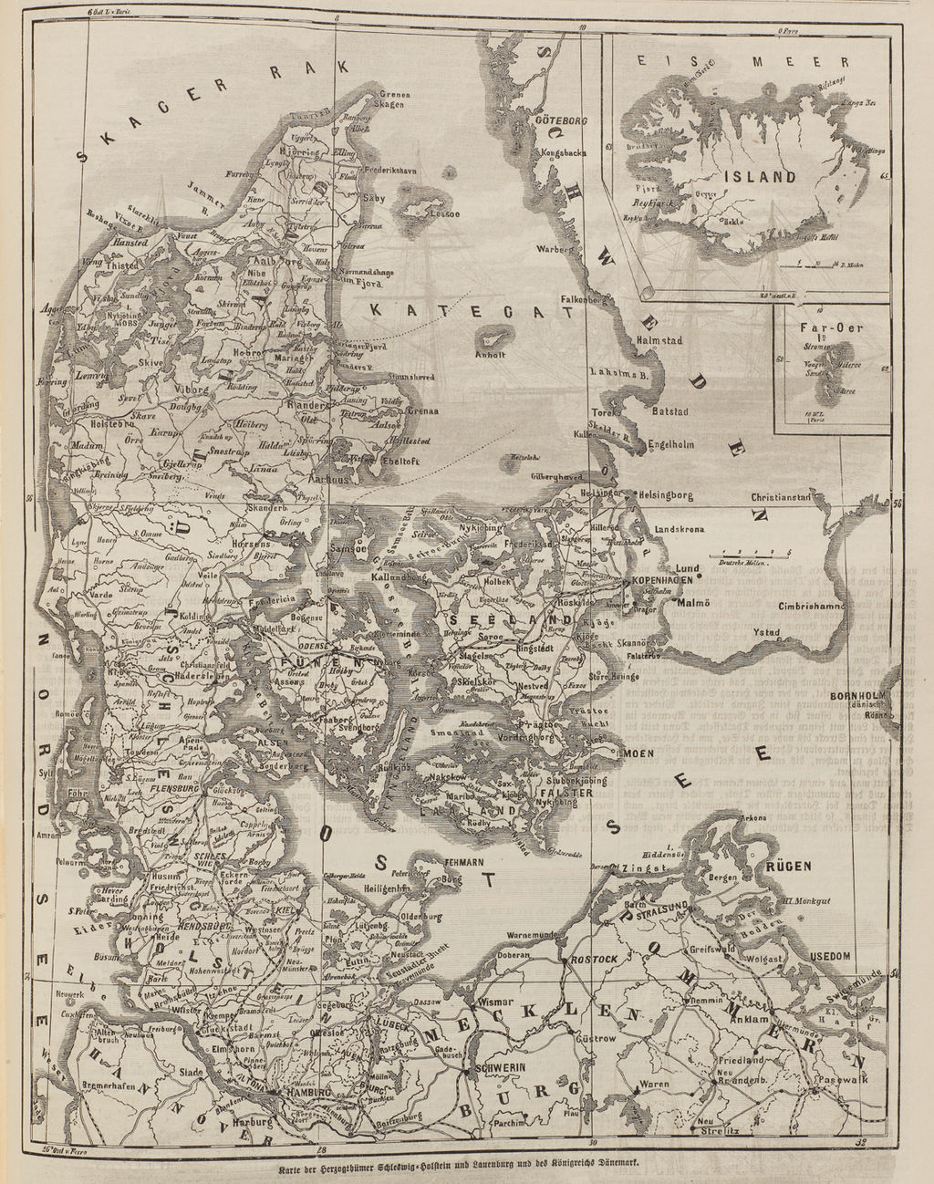 Grafik: "Karte der Herzogtümer Schleswig-Holstein und Lauenburg und des Königreichs Dänemark"