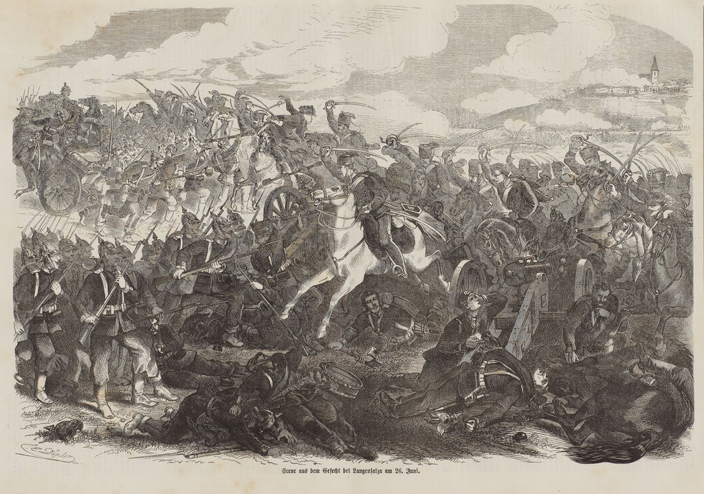 Grafik: "Scene aus dem Gefecht bei Langensalza am 26. Juni"