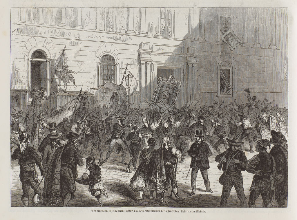 Illustrirte Zeitung zur bürgerlich-liberalen Revolution in Spanien im September 1868