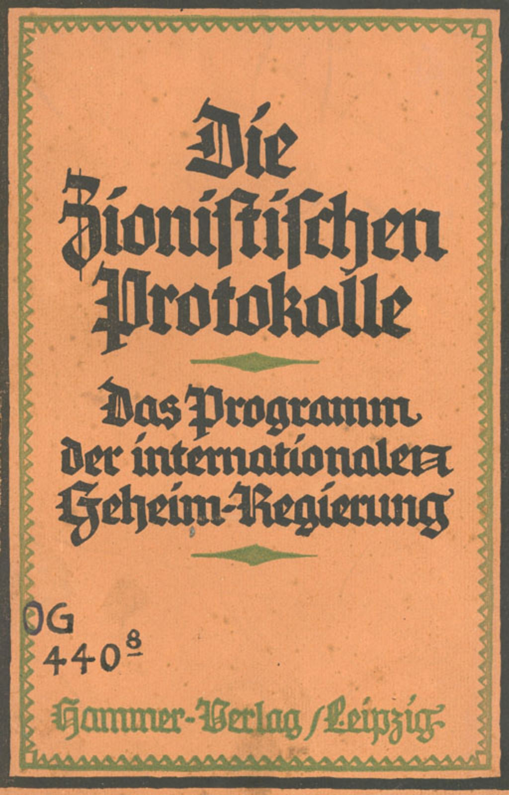 Buch: Fritsch, Theodor "Die zionistischen Protokolle. Das Programm der internationalen Geheim-Regierung", 1924
