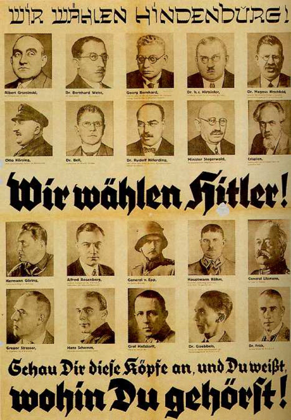 Plakat: NSDAP "Wir wählen Hindenburg! Wir wählen Hitler", 1932