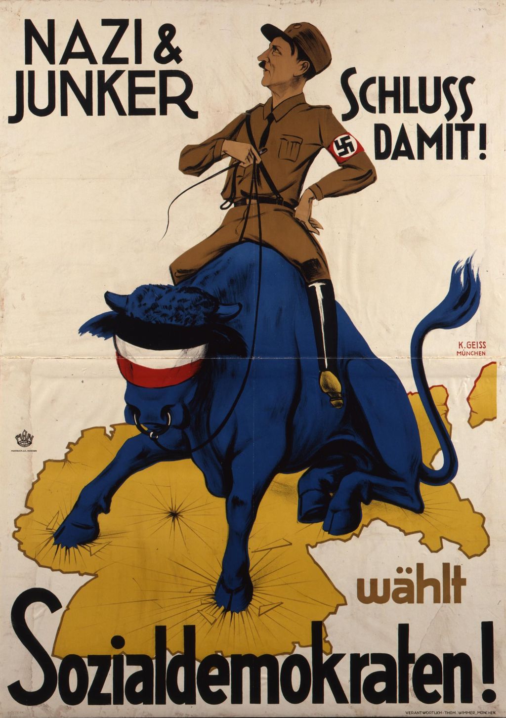 Plakat der SPD mit Hitler-Karikatur, 1932