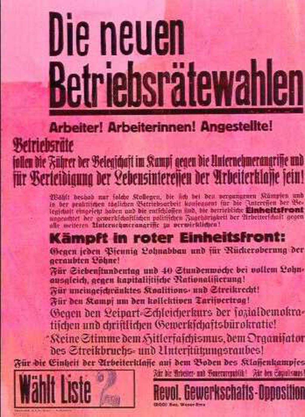 Exponat: Plakat: RGO zu Betriebsratswahlen, 1932