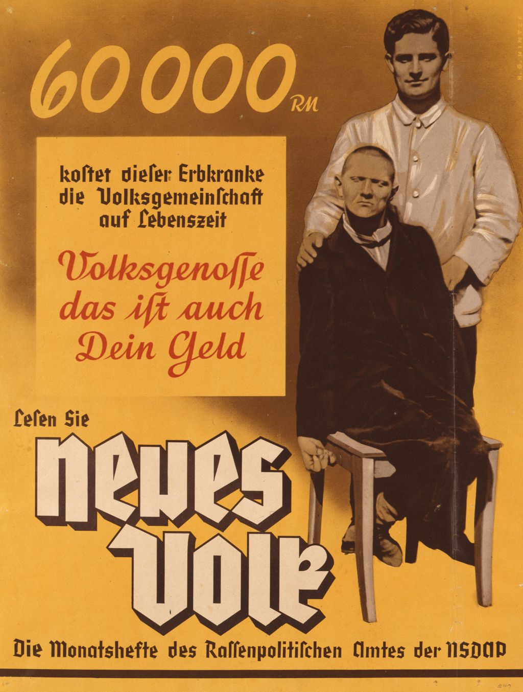 Plakat für die Monatshefte "Neues Volk" des Rassenpolitischen Amtes der NSDAP für die Propagierung von Eugenik und Euthanasie, um 1937/1938