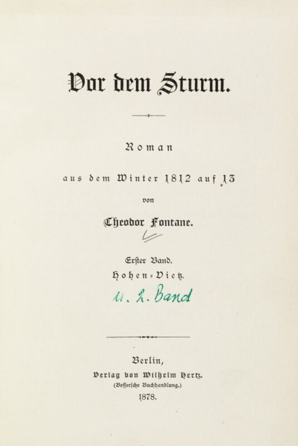 Buch: Fontane, Theodor "Vor dem Sturm", 1878