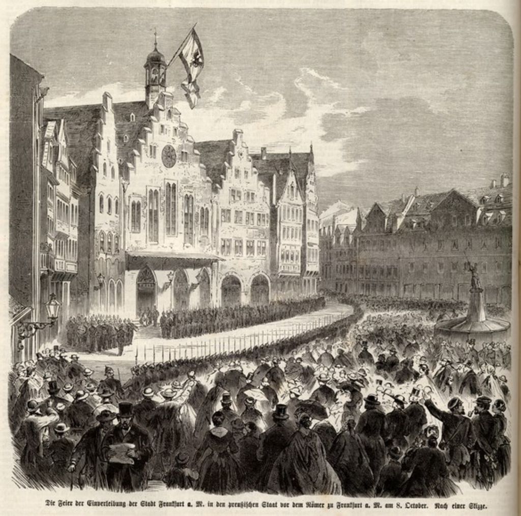 Exponat: Graphik: Die Feier der Einverleibung der Stadt Frankfurt, 1866