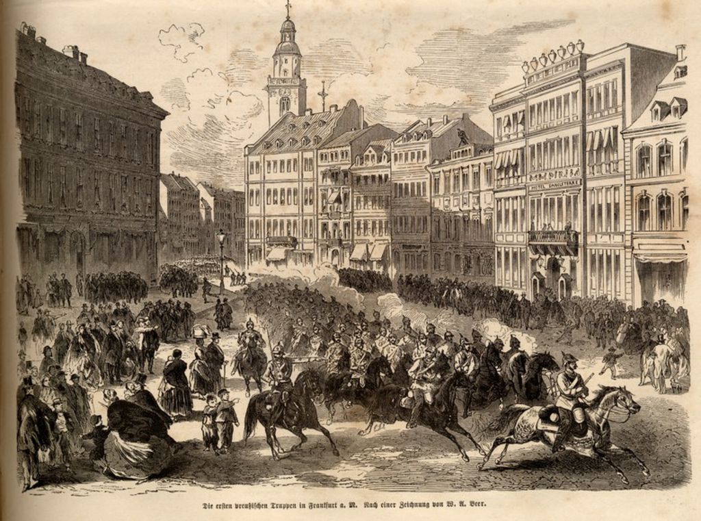 Grafik: Preußische Truppen in Frankfurt/M., 1866