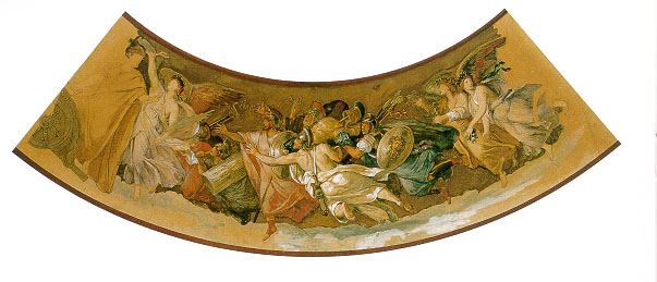 Friedrich Geselschap, Ausschnitt aus dem Kuppelfries "Triumphzug" 
f&uuml;r die Herrscherhalle, Skizze, 1789, Graphit und Deckfarben