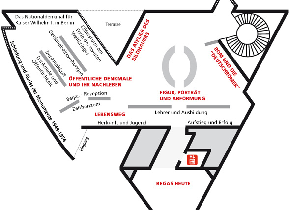 Grundriss der Ausstellung in der Ausstellungshalle von I. M. Pei im 2. OG