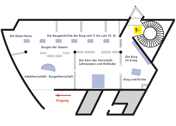 Grundriss der Ausstellung in der Ausstellungshalle von I. M. Pei im 1. OG