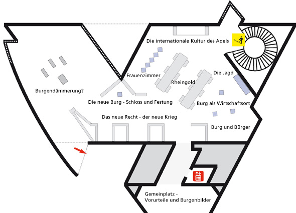 Grundriss der Ausstellung in der Ausstellungshalle von I. M. Pei im 2. OG