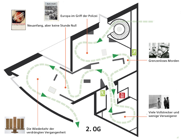 Grundriss der Ausstellung in der Ausstellungshalle von I. M. Pei im 2. OG