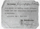 Legitimationskarte der königlichen
Polizeidirection Dresden, Juni 1893