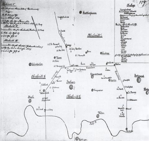 Plan der Truppenstationierung im Ruhrgebiet, Mai 1889