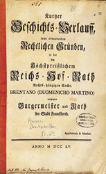 Druckschrift des Prozesses des Domenico Martino Brentano