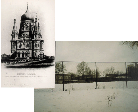 Die Kirche "Heiliger Wladimir" vorher (Anfang des 20. Jhd.) und nachher (Ende des 20 Jhd).