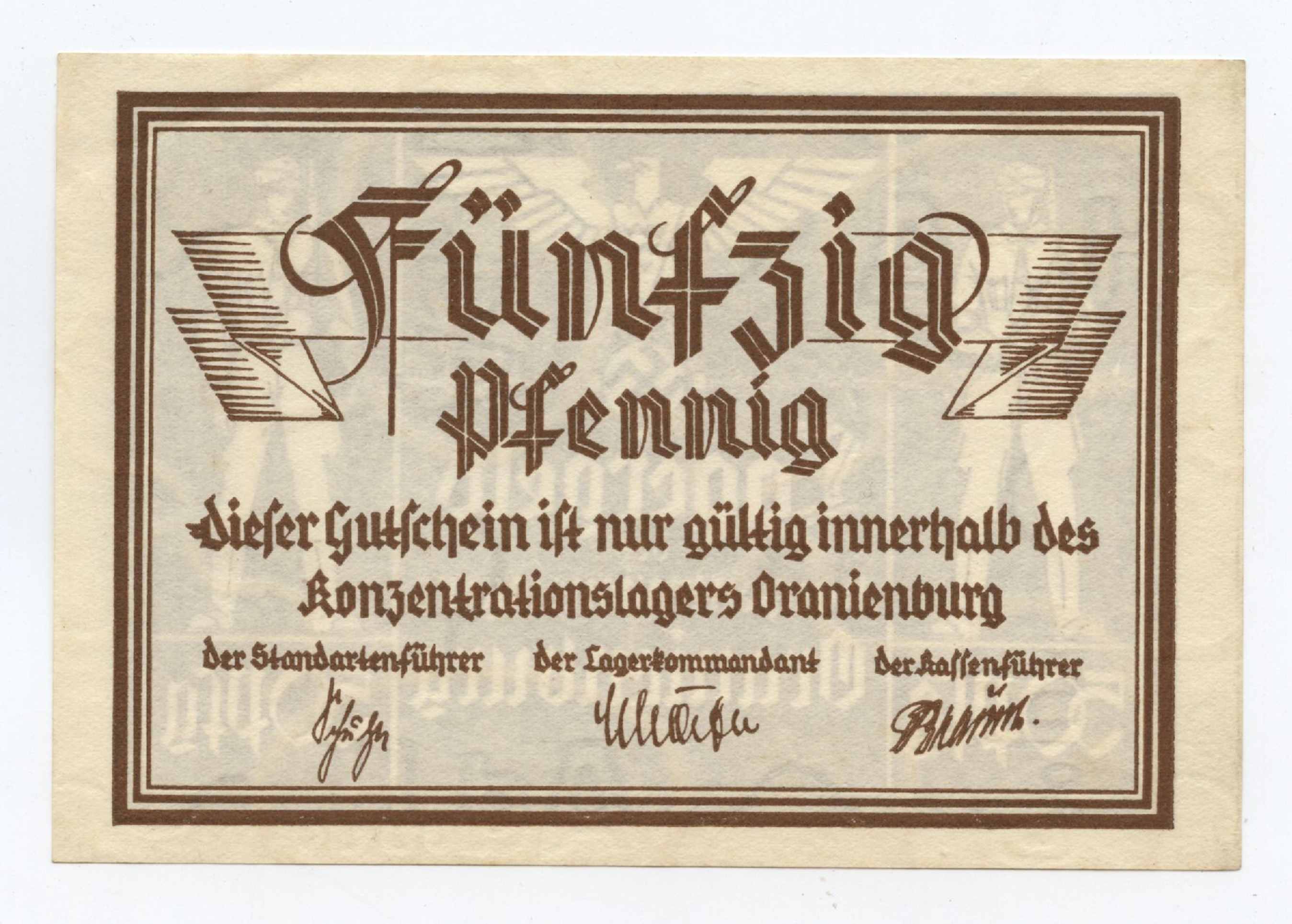 Wertcoupon des KL Oranienburg in Höhe von 50 Reichspfennigen Wertcoupon des KL Oranienburg in Höhe von 50 Reichspfennigen