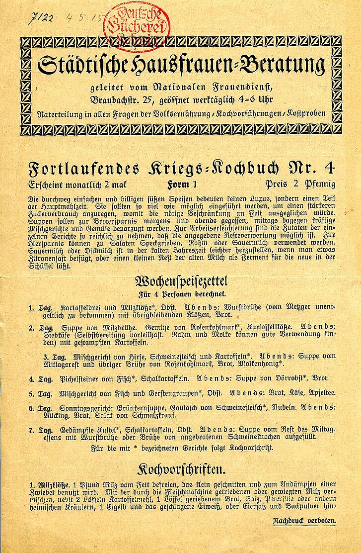 Flugblatt mit Text für Hausfrauen.