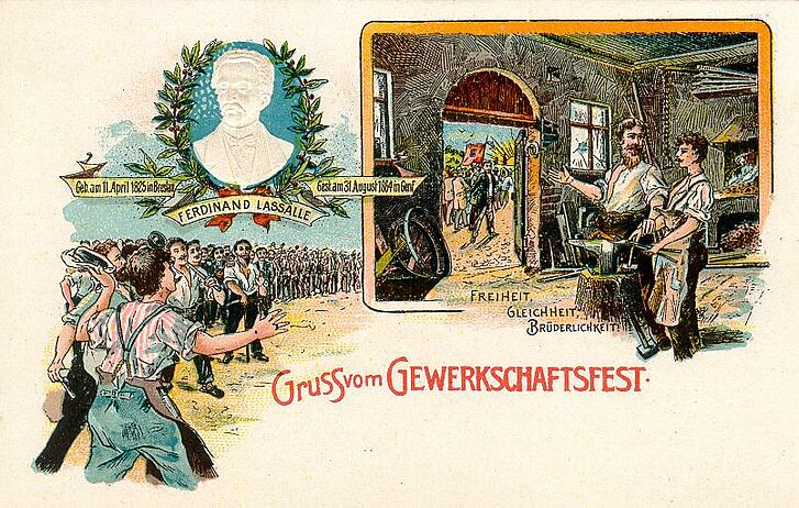 Postkarte zur Ehrung des Gründers des deutschen Arbeiterverein.