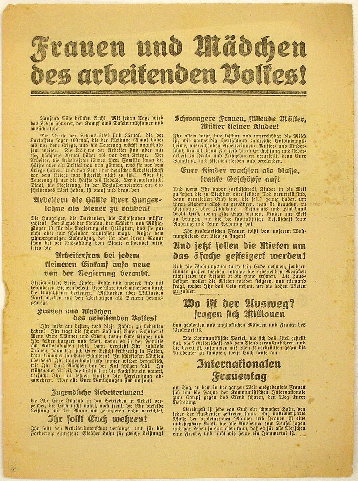Flugblatt "Frauen und Mädchen des arbeitenden Volkes".