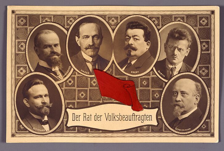 Porträts der Mitglieder des Rates der Volksbeauftragten.