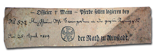 Accommodation Permit No. 532 for a Man, issued by the Arnstadt Council; Arnstadt, April 25, 1809. Accommodation Permit No. 532 For a Man, Issued By the Arnstadt Council; Arnstadt, April 25, 1809.
