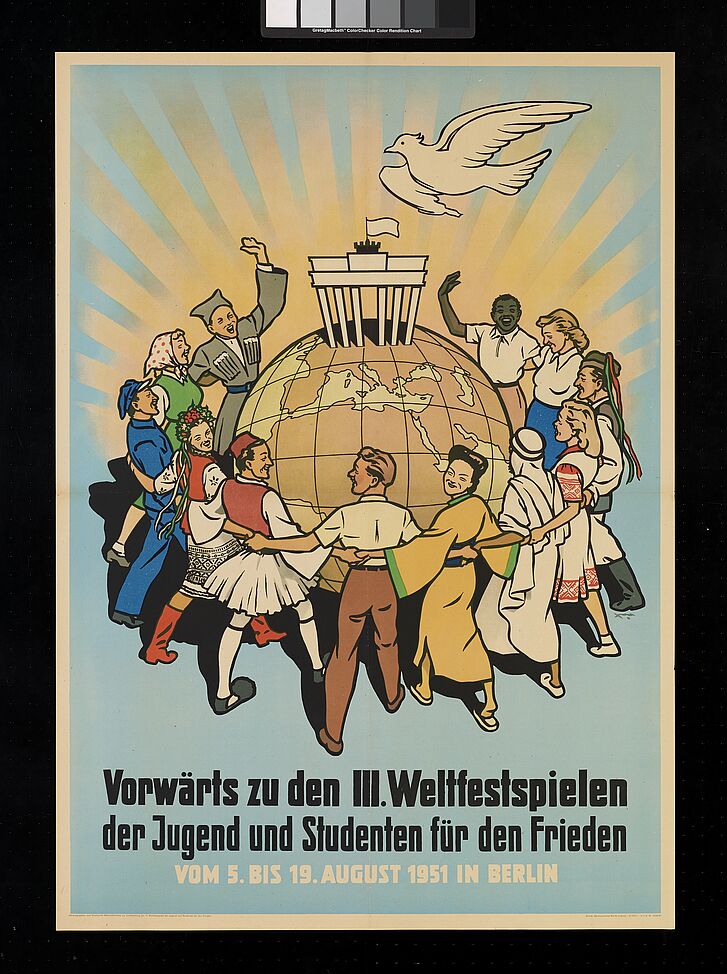 Plakat für die III. Weltfestspiele der Jugend und Studenten für den Frieden.