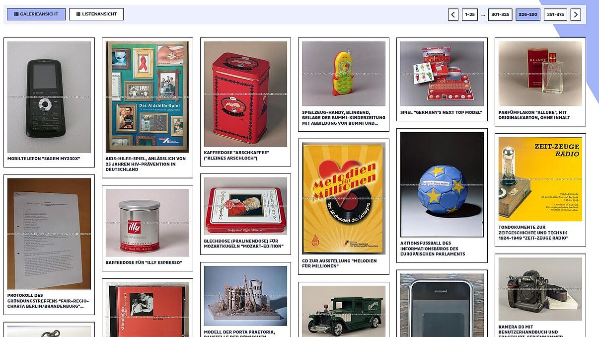 Screenshot der Objektdatenbank