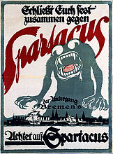 Plakat der Antibolschewistischen Liga Bremen, 1918-1919. Plakat der Antibolschewistischen Liga Bremen, 1918-1919. Spartakus als Tod und Unheil bringender Dämon war eine oft verwendete Darstellung in der Revolutionszeit. Auch die von führenden Industriellen finanziell unterstützte Antibolschewistische Liga benutzte dieses Bild häufig. (Inv.Nr. P 64/375)